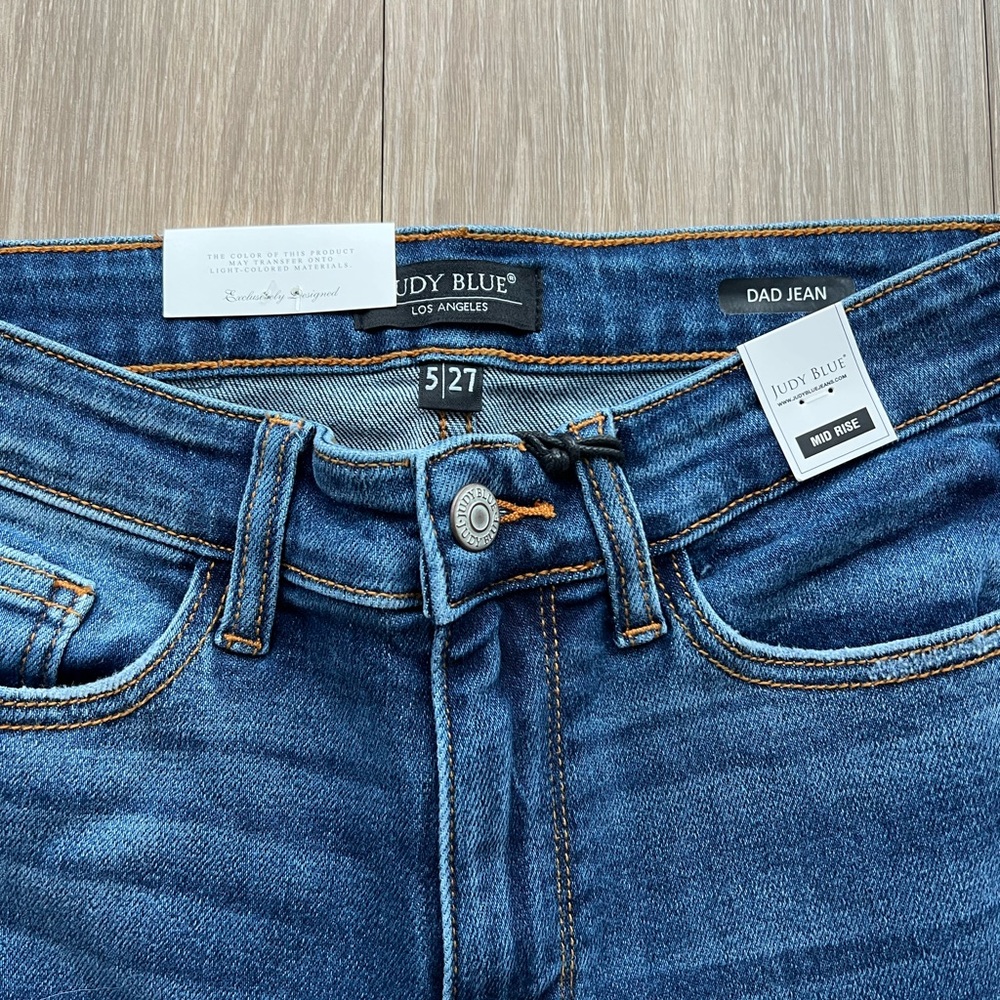 Judy Blue Dark Wash Distressed Flare Dad Jeans Size 5 | 27 Mid Rise - Picture 4 of 5